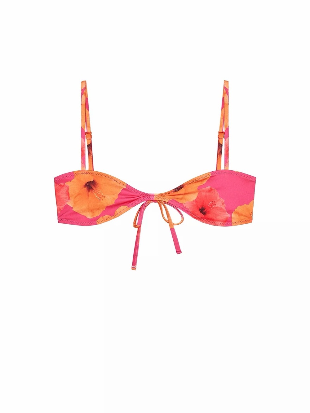Pink & Orange Floral Tie-Front Bikini Top
